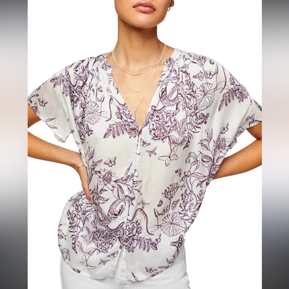 7 For All Mankind Blouse White and Purple size XS